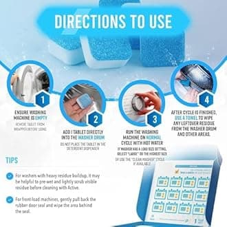 Wazdorf Washing Machine Cleaner Tablets 24 Pack, Descaling Powder Tablets - Deep Cleaning Tablets For Front Loader & Top Load Washer, Clean Inside Drum And Laundry Tub Seal - 1 Year Supply