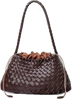 Rejolly Basket Woven Bag for Women Leather Shoulder Handbag Summer Vacation Chic Beach Tote Purse with Drawstring Pouch