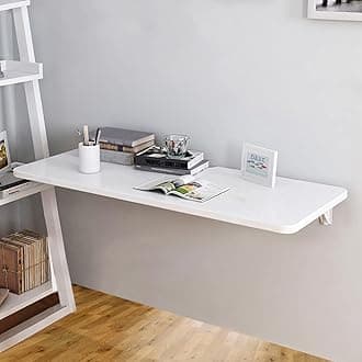 VITION Computer Wall Mount Stand Folding Wall-Mounted Drop-Leaf Table,Metal Folding Shelf Bench Table Bracket (White, 40 X 80 cm)