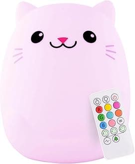 Lumipets LED Cat Battery-Operated/USB-Powered Silicone Night Light for Kids with 9 Tap-to-Activate Colours
