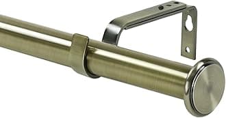 1-inch Diameter Bouton Adjustable Single Drapery Curtain Rod, 48-inch to 84-inch, Antique Brass