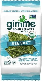 Gimme Seaweed Organic Premium Roasted Seaweed Snacks, Sea Salt, 10g Sharing Pack (Single) Keto, Vegan, Gluten-Free, Great Source of Omega3s and Iodine, Healthy On-The-Go Snack for Kids and Adults