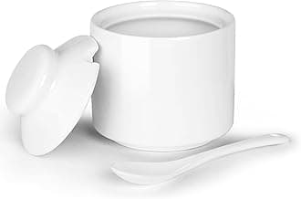 8 oz Sugar Bowl with Lid and Spoon,Ceramic Sugar Jar Sugar Dispenser Sugar Container Coffee Bar Accessories, Kitchen Countertop Canisters (White)