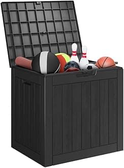 Outdoor Storage Housing Deck Box - Waterproof Patio Furniture, Garden Tools, Cushions, Pool Accessories Storage Large Waterproof Resin Box with Capacity (Black, 30 Gal)