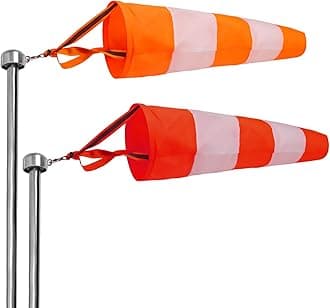 2Pcs Hanging Reflective Windsock Flags for Outside Rip Stop Airport Windsocks Measurement Sock Bag Orange Wind Socks Outdoor Heavy Duty 24in Wind Direction Indicators for Yard (White Stripe)