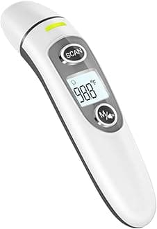 Thermometer for Adults,Touchless Digital Infrared Thermometer for Fever, Ear and Forehead Thermometer for Baby and Kids, with LCD Screen, Memory Recall, Fever Alarm (White)