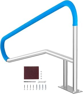 VEVOR Pool Handrail, 55 x 32 inch Railing, Stainless Steel with Base Plate for Indoor/Outdoor Pools, Safety Railing for Decks, Rust-Proof Grab Bar with Grip Cover & Accessories for Spas