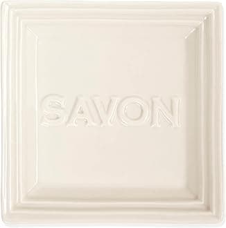 Marseille Olive Oil Ceramic Soap Dish, Keeps Bar Dry and Protects Countertops, 4.3" Square