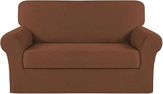 Turquoize Stretch Sofa Slipcover 2 Pieces Sofa Cover Couch Cover for 2 Cushion Couch Washable Furniture Protector Covers with Elastic Bottom Feature Thick Jacquard Fabric (Loveseat, Caramel)