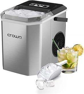 Crownline Portable Ice Maker Countertop, Ice Maker Machine with Handle, Scoop and Basket, 12kg/Day, 9 Bullet Ice Cubes in 6 Mins, 2 Cube Sizes (S/L), Ideal for Home, Kitchen, Bar, Party | IM-411