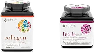 YoutheoryCollagen with Vitamin C, Advanced Hydrolyzed Formula for Optimal Absorption & Vitamin B12 B6, Daily Energy and Brain Support Supplement, Vegetarian Capsules, 60 ct