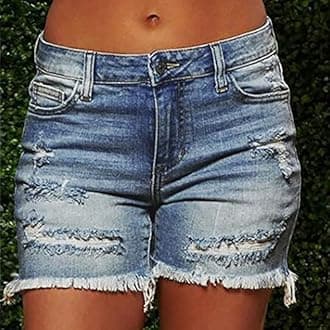Women's Hole Denim Shorts UK Sale Clearance Ladies Fringe Jeans Pants with Pokets Casual Zipper Shorts Elasticated Waist Summer Shorts High Waisted Denim Shorts Comfy Holiday Stretchy Short Trouser