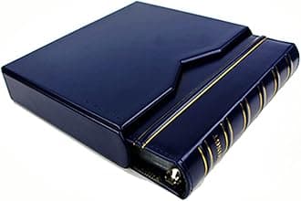 MUDOR Premium PU Classic Binder with Slipcase Storage Case , 4 Ring Binder Albums Stockbook for Stamps, Documents, Coins, Bank Notes,Without Inner Pages(Blue)