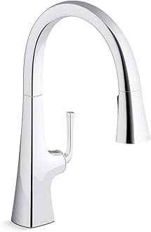 Graze Pull Down Kitchen Faucet, Kitchen Sink Faucet with Pull Down Sprayer, Polished Chrome, K-22062-CP