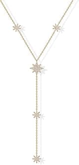 14K Gold Plated Lariat Necklace for Women | Star Celestial Cubic Zirconia Pendant Necklace