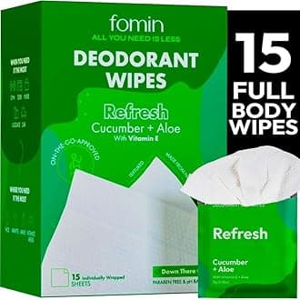 Travel Deodorant Wipes - 15 Count - Refreshing Cucumber and Aloe - pH Balanced, Hypoallergenic Mini Deodorant Wipes For Women and Men - Plastic-Free, Individually Wrapped Underarm & Body Wipe
