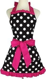 Lovely Polka Dot Retro Ruffle Side Sexy Kitchen Cooking Apron with Pocket Gift for Women Girls Housewarming