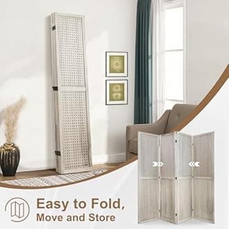 Osparple Room Divider with Shelves 6 Panel Wooden Folding Room Dividers Priva...