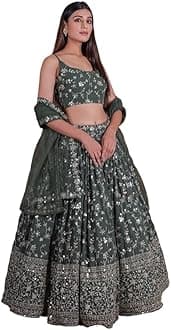 KOSTYLEWomen's Sequins Zari Embroidered Semi-stitched Lehenga Choli With Dupatta