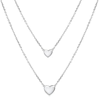DAOCHONGSterling Silver Jewelry Layered love Heart and Cross Necklace Pendant Handmade Dainty Choker for Women Girls
