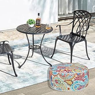 Inflatable Outdoor Ottoman with Air Pump,20"x9" Portable Patio Pouf,Water Resistant,Fade-Resistant,Round Blow Up Footrest Stools for Home Garden Camping Travel(Phoenix)