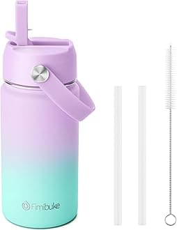 FimibukeKids Insulated Water Bottle - 14oz BPA-FREE 18/8 Stainless Steel Travel Tumbler Leak Proof Double Wall Vacuum Kid Cup with Straw Metal Water Bottle for School Boys Girls(1 Pack, Cotton Candy)