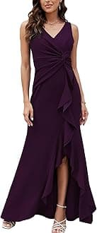 FQA Formal Evening Dresses for Women Elegant Evening Party Prom Dress Long Sexy V Neck Sleeveless Split Wrap