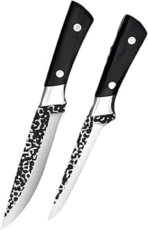 Hand Forged Stainless Steel Japanese Slicing Knife Boning Fillet Knife Butcher Knife Deboning Knife for Meat with Abs Handle (Set of 2), Black