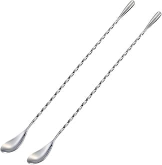 Briout Bar Spoon Cocktail Mixing Stirrers for Drink, Stainless Steel 12 Inches Long Handle, Silver 2 Pieces