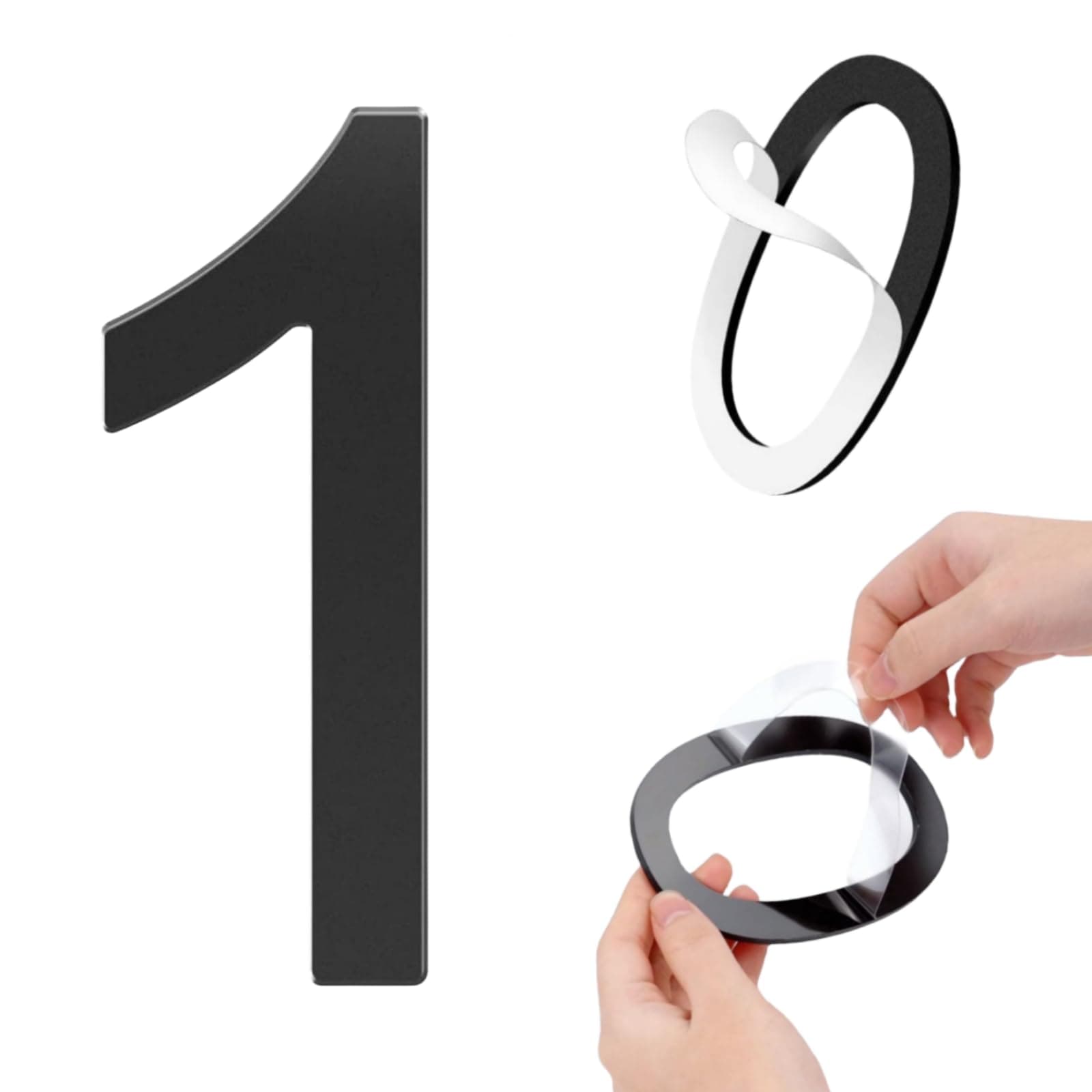 Self-adhesive 8 Inch House Numbers Acrylic House Number Modern House Numbers Black Mailbox Numbers for Outside Address Home Number for Apartments Office Hotel Room (Number 1)