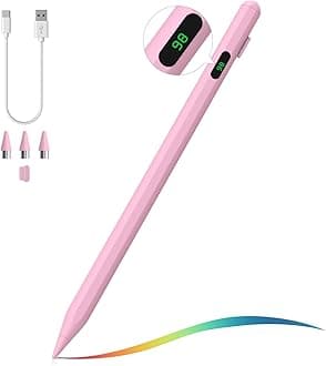 Stylus Pen for Touch Screen, Active Universal Stylus Pen Compatible with iPad/iPhone/Samsung and Other iOS/Android Smartphone and Tablet Devices Tablet Pen with Power Display, Pink