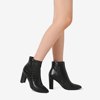 DREAM PAIRS Women's Chunky High Heel Ankle Booties, Black/Stone/Pu, 5.5