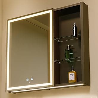 KWW LED Lighted Bathroom Medicine Cabinet with Sockets & USBs, Defogger, Dimmable, 3 Color Light Makeup Mirror, Easy to Install, Wall Mounted Cabinet (Left Hinge, 30 * 28)