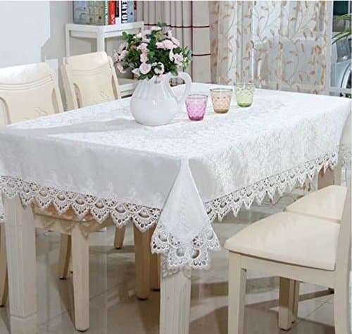 ShineMoon Home Rustic Kitchen Dining Table Cloths Covers White with Lace Square/Rectangular Tablecloth for Indoor Outdoor
