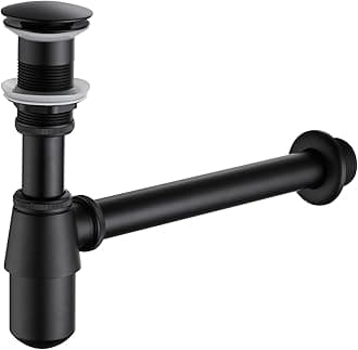 Bathroom Sink Stopper Set Waste Pipe 1-1/4 inch Slip Inlet Drain Set, Lavatory Adjustable Basin Sink Waste Pipe Drain P-Trap Kit NO Overflow, General US/CA Standard, Matte Black