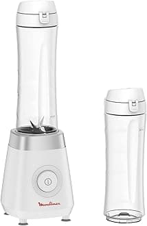 MOULINEX Fresh&Go Personal Blender with 2 On the go Bottles, 600 ml, 350 Watts, White, Plastic, LM1KJ127, 1 year warranty