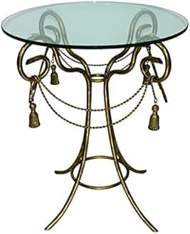 MY SWANKY HOME Round Swag and Tassel Accent Table | Gold Metal Scroll Side Romantic