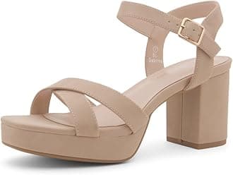 Shoe Land SL-Sabrina Women's Platform Heels 3 Inches Chunky Heels Open Toe Dress Block Heeled Sandals Black Red Gold White Ankle Strappy Heels Black Chunky Platform Heels for Prom Wedding