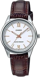 Casio LTP-V005L-7B3 Women's Standard Analog Brown Leather Band White Dial Watch