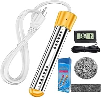 HASTER 2000W Immersion Water Heater for Inflatable Pool Bathtub,Bucket Heater with 304 SS Guard,Electric Submersible Water Heater with LCD Thermometer,Heat 5 Gallon Water in Minutes (Yellow)