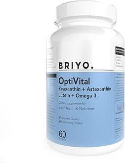 Briyo OptiVital Eye Health Supplement – Lutein, Zeaxanthin, Astaxanthin & Omega-3 from Natural Sources – Supports Vision, Retinal Health & Eye Strain Relief – 60 Capsules
