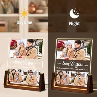 Ship Next Day Personalized Valentine's Day Gifts for Him/Her, Custom Walnut Acrylic Light Up Picture Frame, I Love You Birthday Gifts for Girlfriend Boyfriend Wife Husband Anniversary Couple Gifts