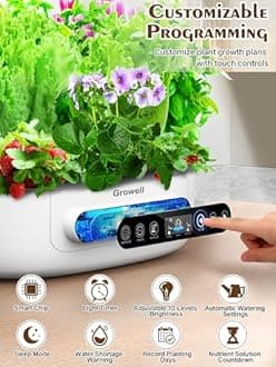 Hydroponics Growing System 12 Pods, Growell Smart Herb Garden with 96 38W LED Grow Lights, 10L Double-Layer Water Tank, Customizable Cultivation Program, Indoor Garden for Home Kitchen, Office (White)