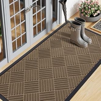 Smiry Front Door Mat Outside Entrance, Heavy Duty Outdoor Indoor Natural Rubber Doormat, Non Slip, Trap Dirt and Moisture, Easy Clean, Low Profile Patio Porch Entryway Mat, 47x23, Brown