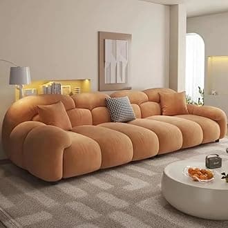 Modern Cloud Sofa – Luxury Plush 4-Seater Curved Sofa with Ultra-Soft Upholstery & Accent Pillows, Cozy Lounge Couch for Living Room & Reception (Orange, 1-seater(180cm))