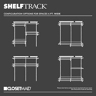 ClosetMaid ShelfTrack Wire Closet Organizer System, Adjustable from 4 to 6 Ft., With Shelves, Clothes Rods, Hardware, Durable Steel, White