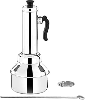 PGD Stainless Steel Diamond Puttu Kodam Puttu Maker with Tubular Kuzha, Steamer Plate, Metal Stick, Bakelite lid knob and Black Plastic Handle - Assembly Required