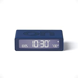 Lexon Flip Mini digital alarm clock, On Off LED clock with Adjustable Brightness, Rechargeable or Mains Powered, Sleek Retro Bedroom Decor Ideal for Alarm Clocks Bedside Use - Dark blue