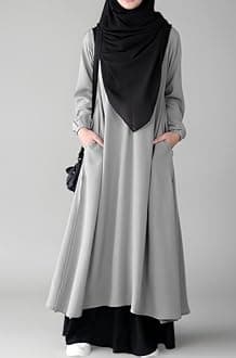 Two Pieces Abaya Dress with Elasticated Sleeves made with Nida Matte Fabric - Knee length Burqa for Women and Girls