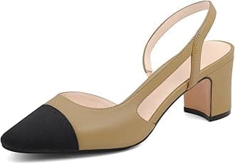 Slingback Heels for Women，Round Toe Chunky Heeled Pumps Ankle Strap Fashion Splicing Dress Shoes